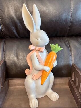Bunny Figurine with Carrot and Pink Bow